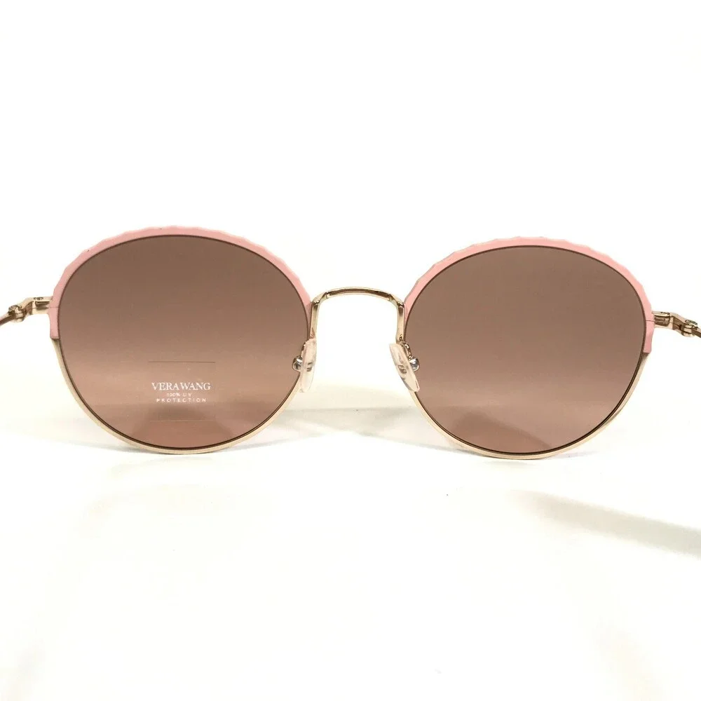 Vera Wang Sunglasses V485 PK Pink Gold Round Metal Rim with Pink Mirrored Lenses
